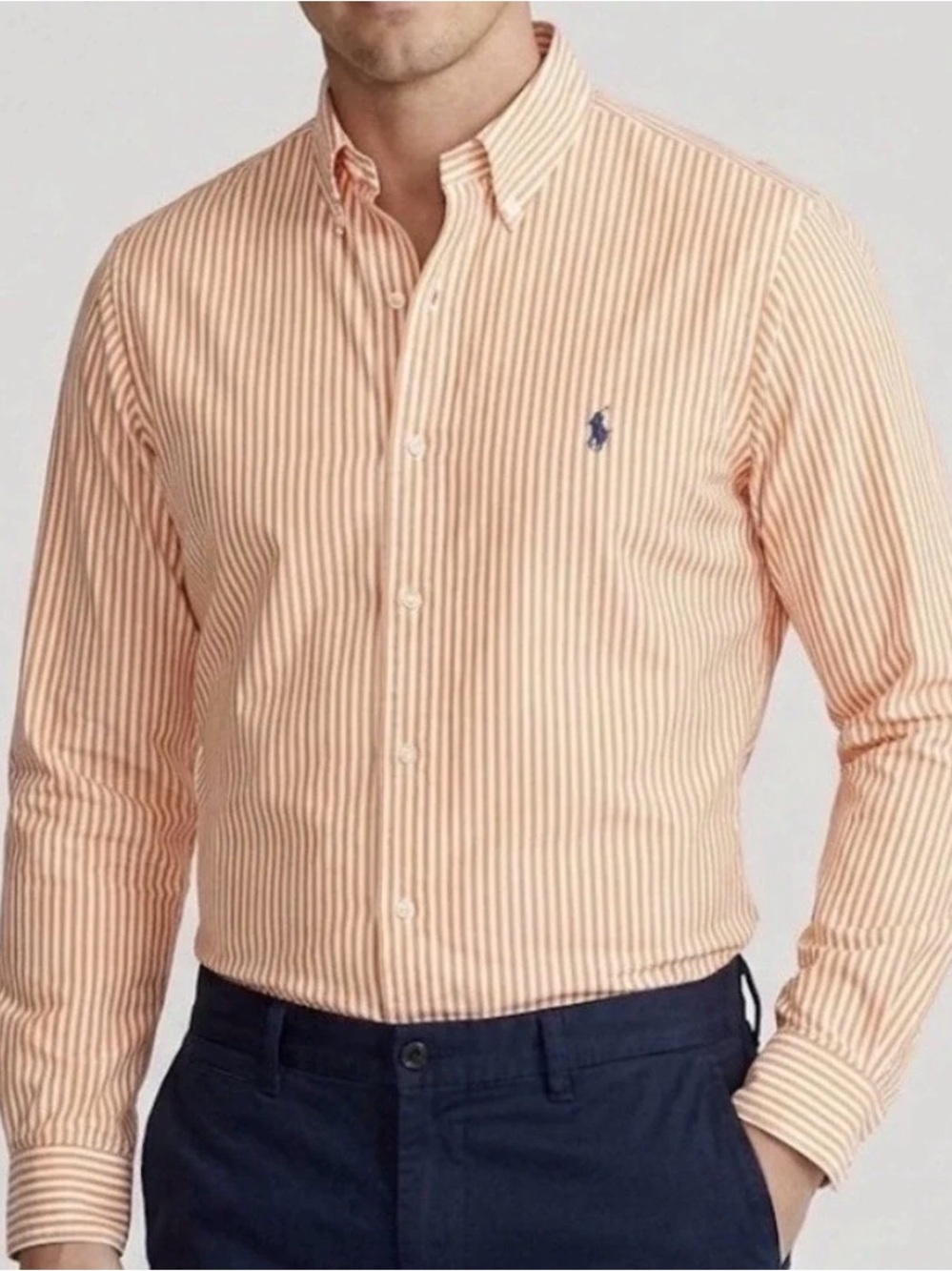 Ralph Lauren Orange & White Striped long sleeve button up.